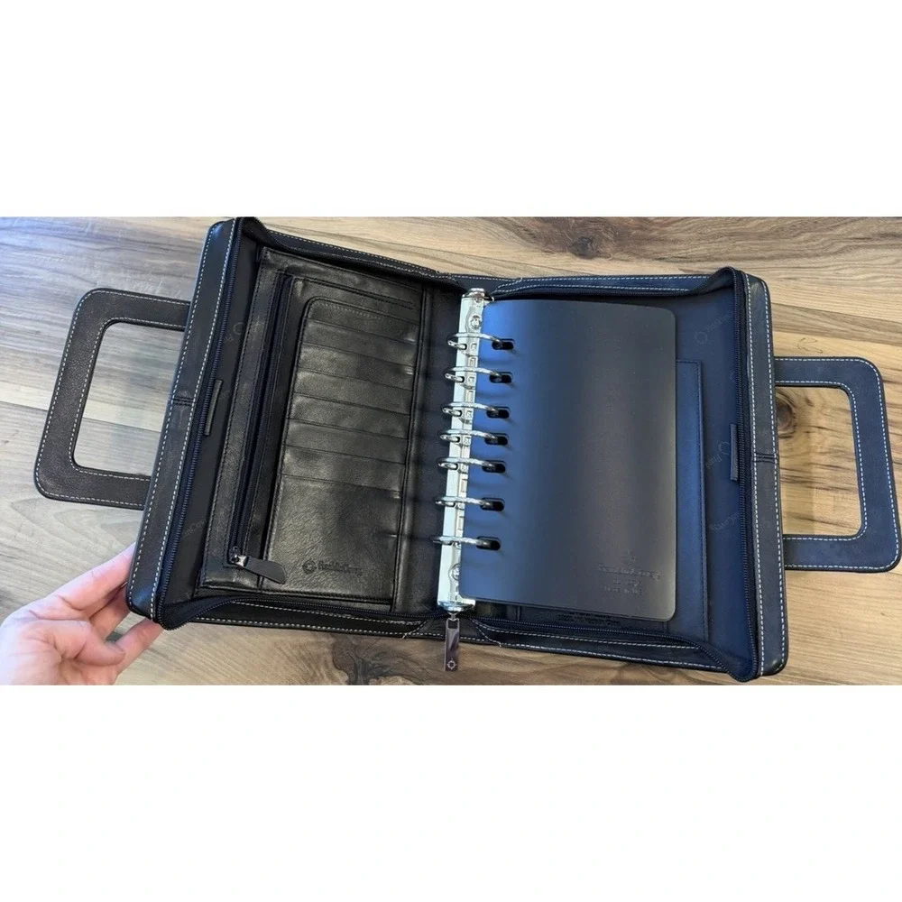 Franklin Covey Full Grain Leather Zip Planner Binder Organizer Black